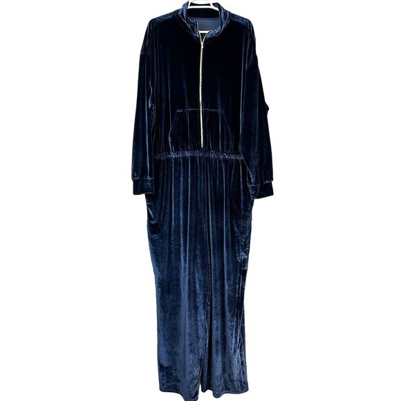 Fabletics Velour Zip-Up Wide Leg One Piece Jumpsuit Blue 4X - Picture 3 of 15